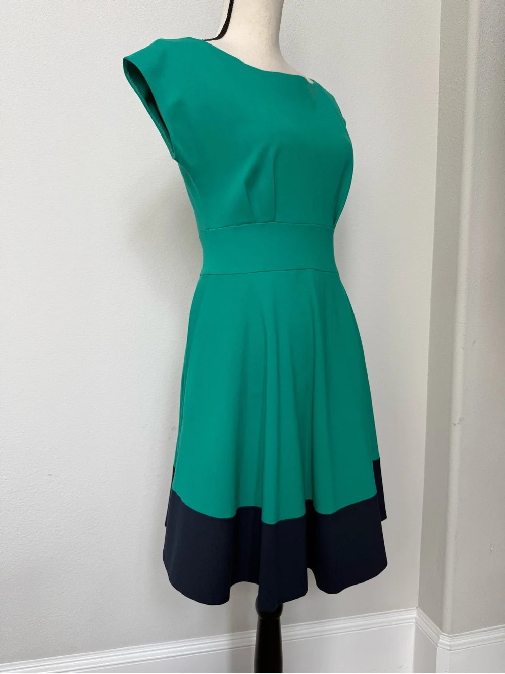 kate spade Emerald Green Fit-and-Flare Dress with Navy Contrast Hem